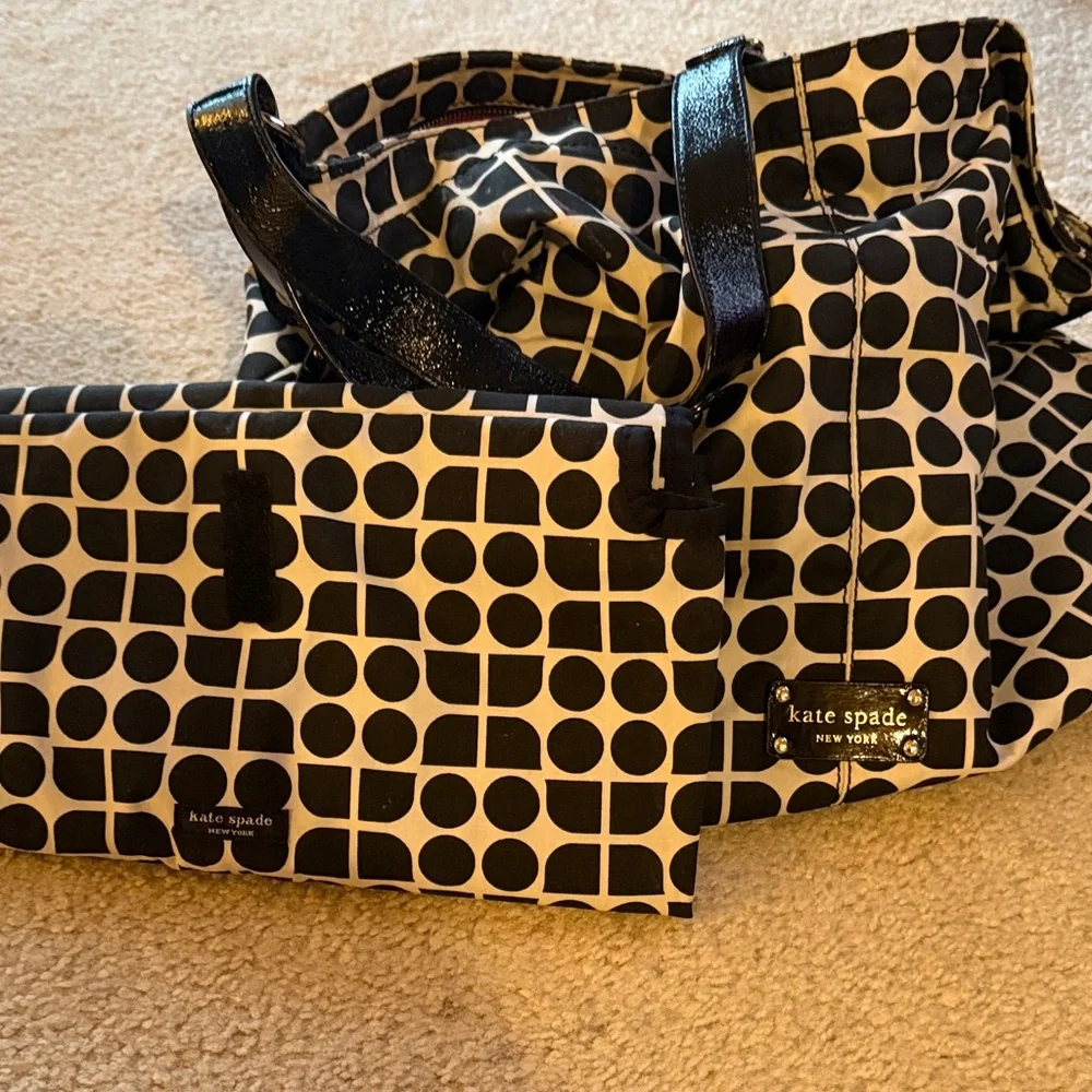 Kate Spade Black and White Patterned Baby Bag, crossbody with change mat